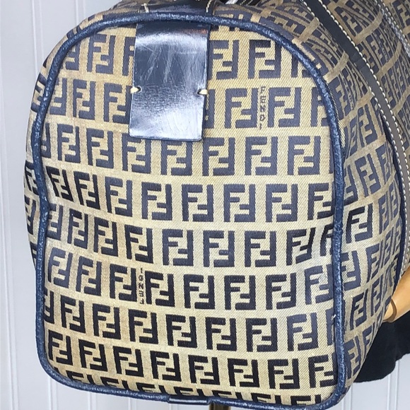 FENDI Zucca Navy Blue Leather Canvas Boston Duffle Travel Bag Speedy 30 EUC - Picture 10 of 17